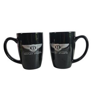 Bentley Atlanta 2 Mug Set Black Logo Round Handle Coffee Tea Luxury Auto Car